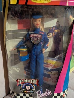 Barbie Collectible Doll in Blue and Black Racing Outfit